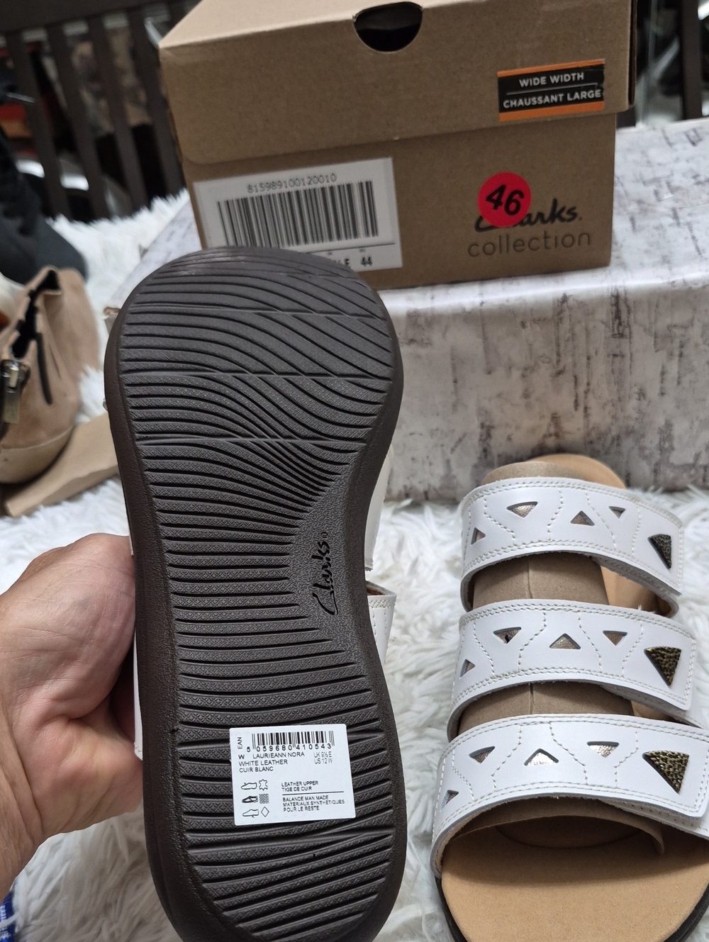 Clarks Laurie Ann Leather White Sandals Women's Sz 12 Wide 🆕️ - Picture 7 of 8